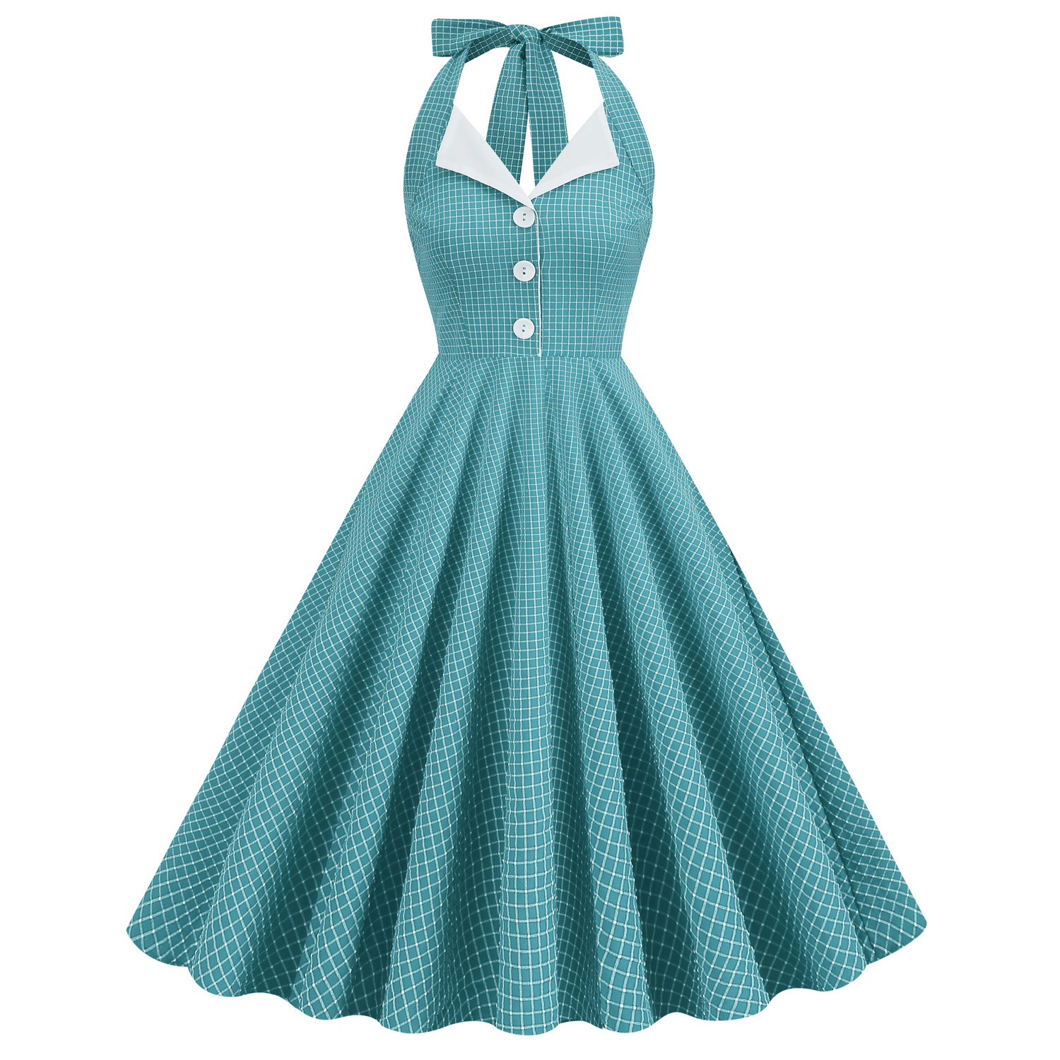 1950s Halter Dresses for Women with Pockets Vintage Cocktail Swing Dress
